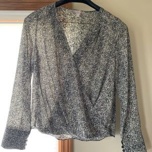 Chelsea28 Sheer Long Sleeve Navy and White Top